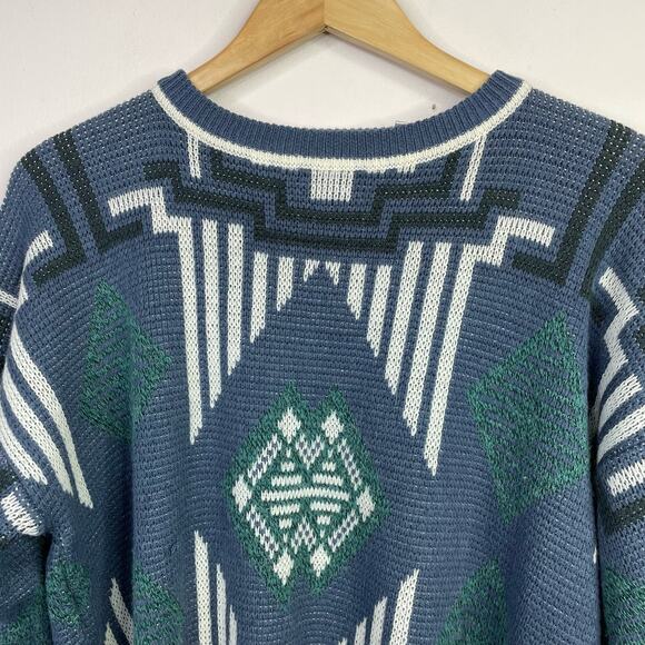 Vintage 80s 90s Van Heusen Hennessy Acrylic Geometric Grandpa Sweater Mens L - Picture 2 of 7